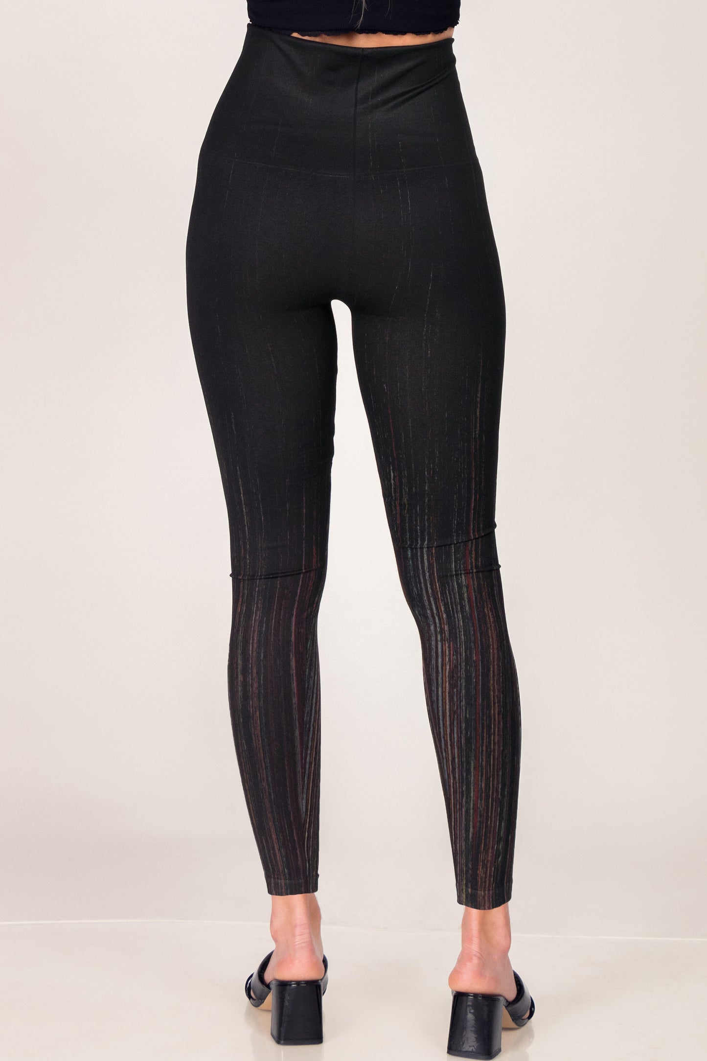 Multicolored Cuff Streaks on Black Printed Leggings