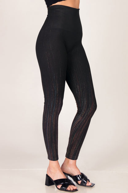 Multicolored Cuff Streaks on Black Printed Leggings