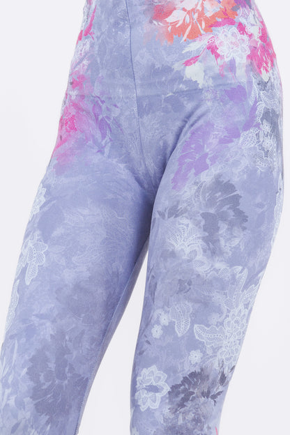 Floral Splash and Lace Printed Leggings