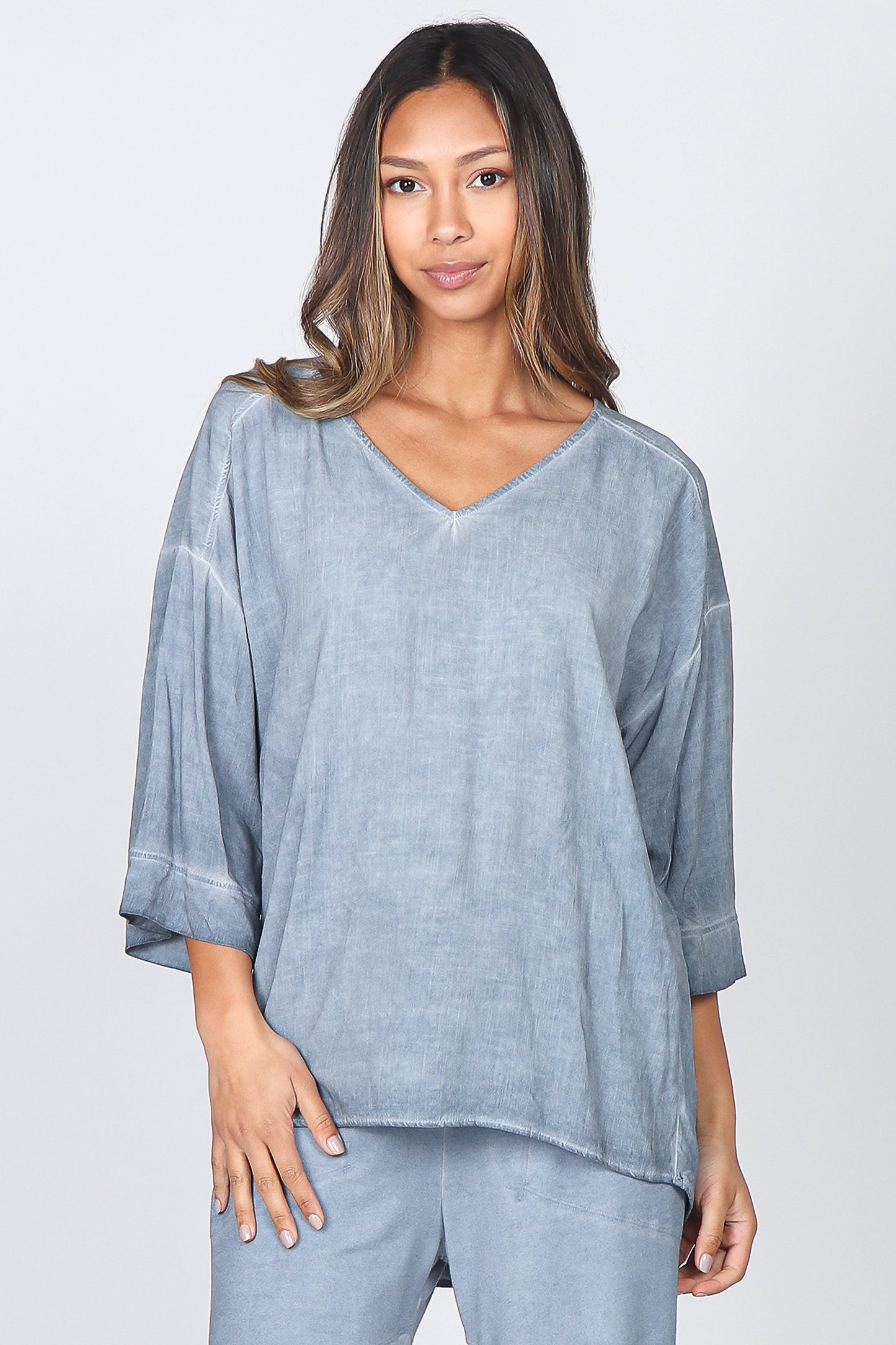 V-Neck Cross Hatch Blouse Tunic