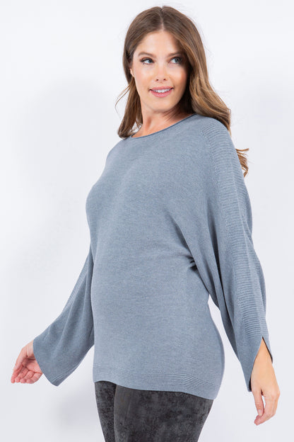Sustainable Loose Fit Purled Sweater with Faux-Tulip Sleeve Cuff