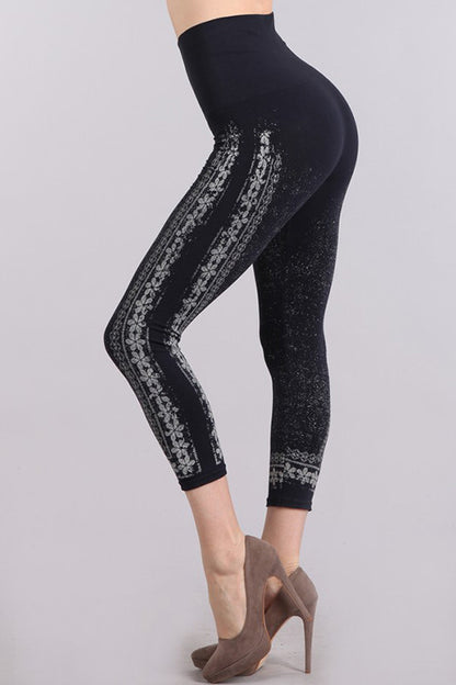 M. Rena Ink Chantilly Lace Printed Cropped Tummy Tuck Leggings