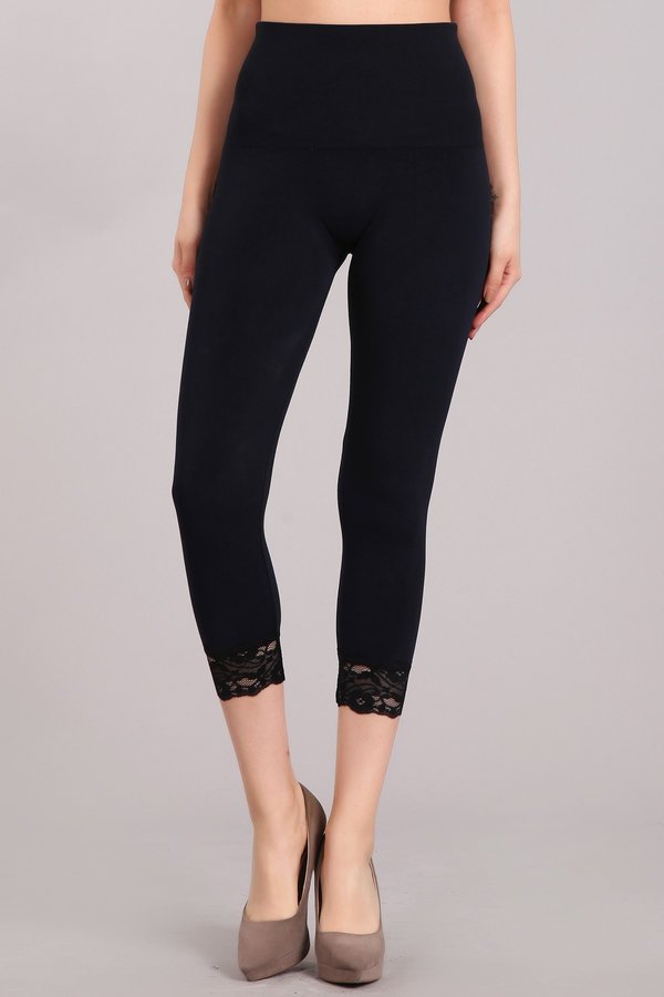 High Waist Cropped Lace-Trim Legging