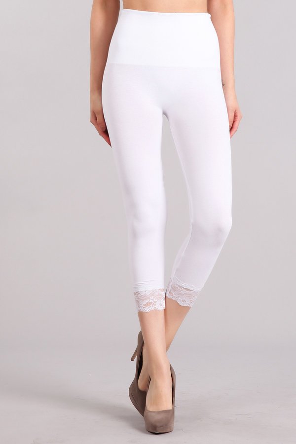Vangee Women's Plus Size Lace Trim Soft Modal Cotton Leggings Workout Tights  Pants Cropped Length (1X, Black) at Amazon Women's Clothing store