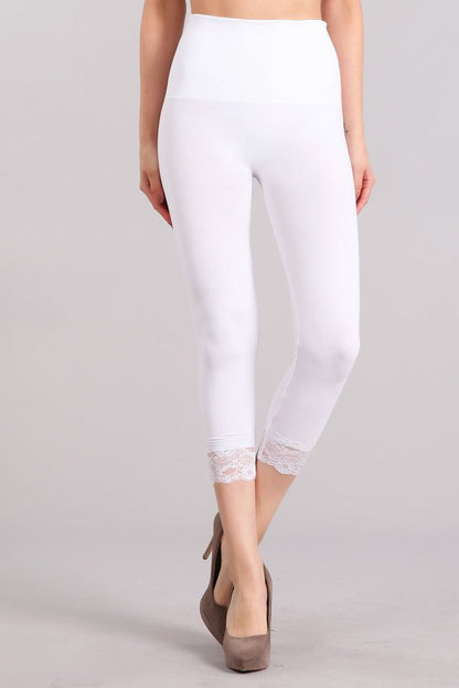 High Waist Cropped Lace-Trim Legging