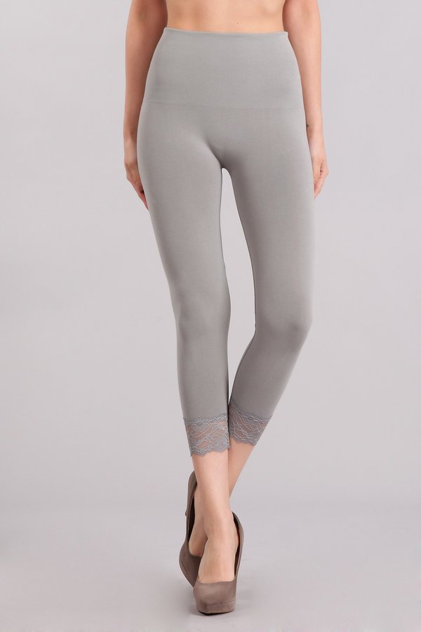 High Waist Cropped Lace-Trim Legging