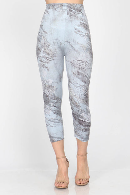 Marble Floral Cropped Leggings