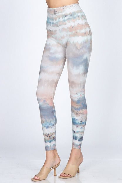 Watercolor Ikat Inspired Tie Dye Print Leggings