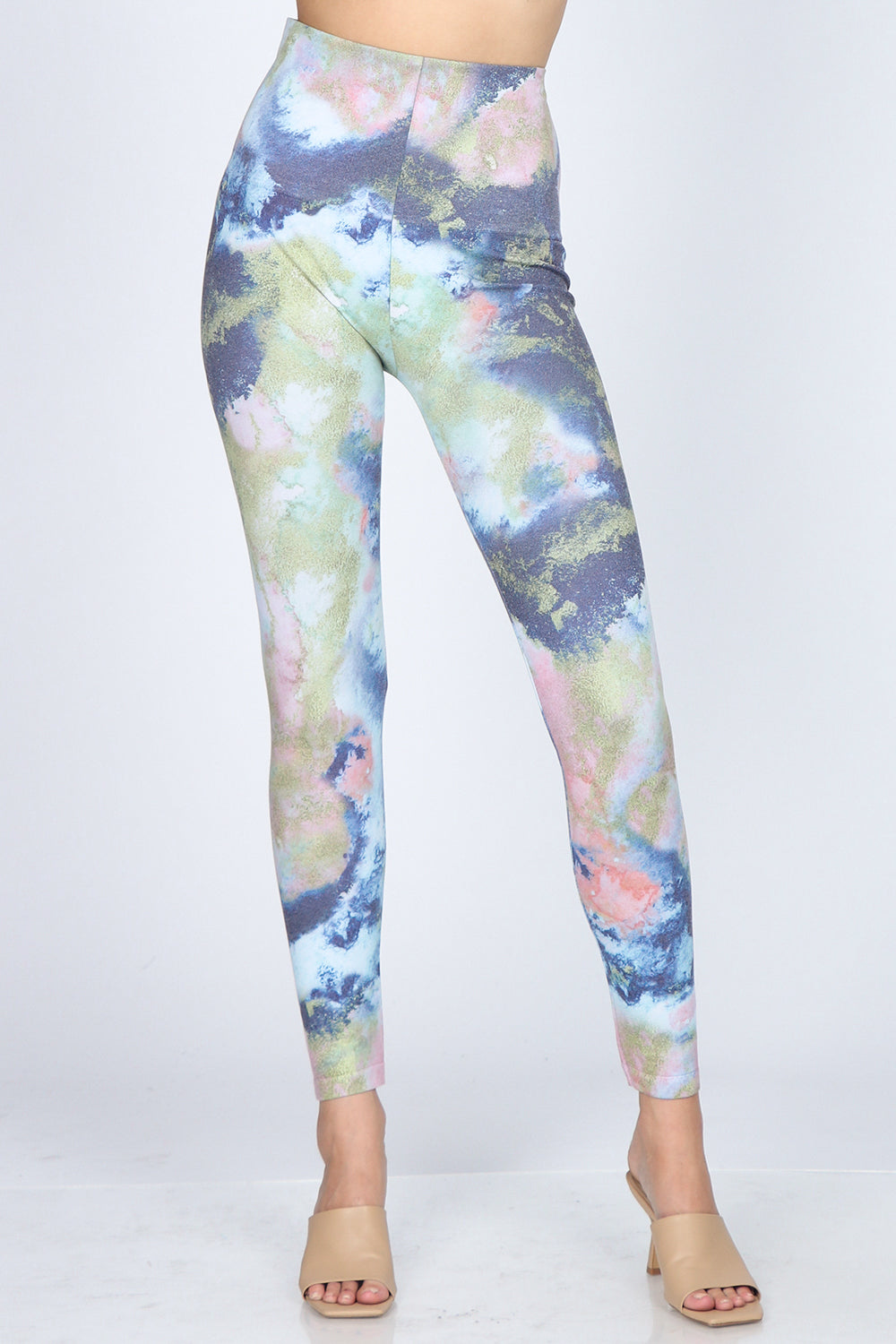 Watercolor Marble and Gold Foil Leggings