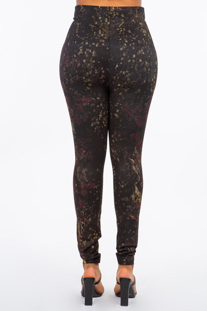 Glimmer Blossoms Printed Leggings in Pinot