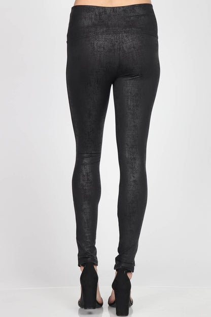 Distressed Twill Leatherette Leggings