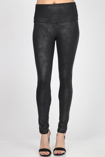 Distressed Twill Leatherette Leggings