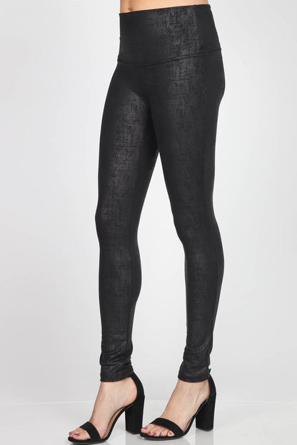 Distressed Twill Leatherette Leggings