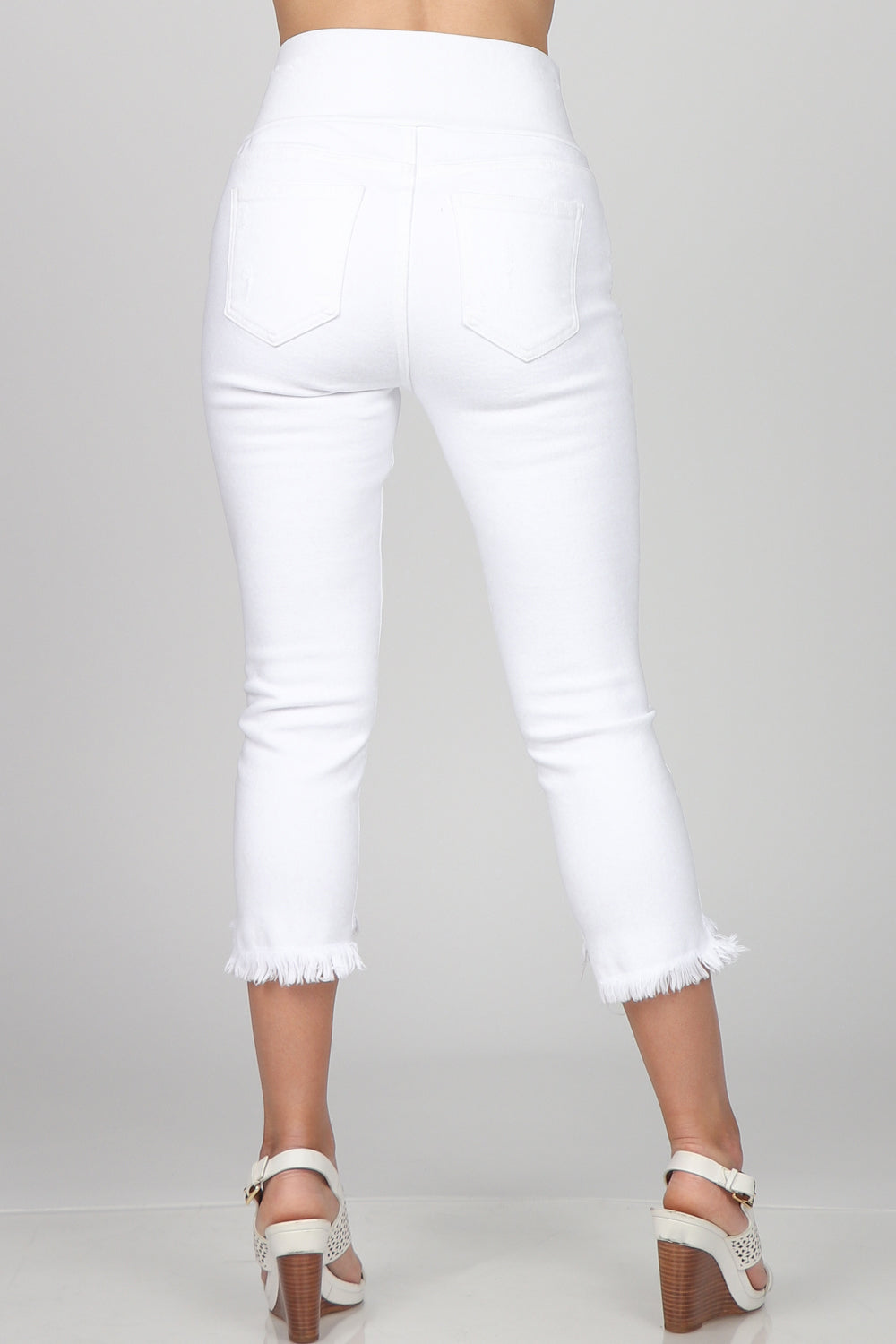 White Frayed Hem High Waist Jeans