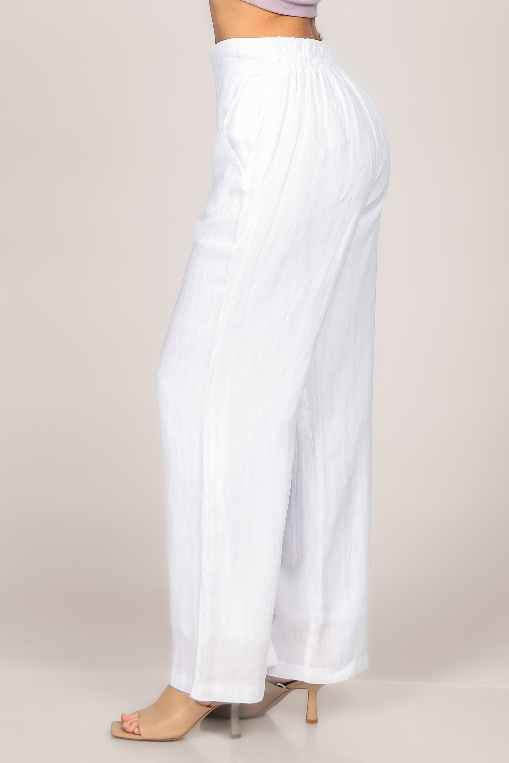 Linen Palazzo Pants - Lined White