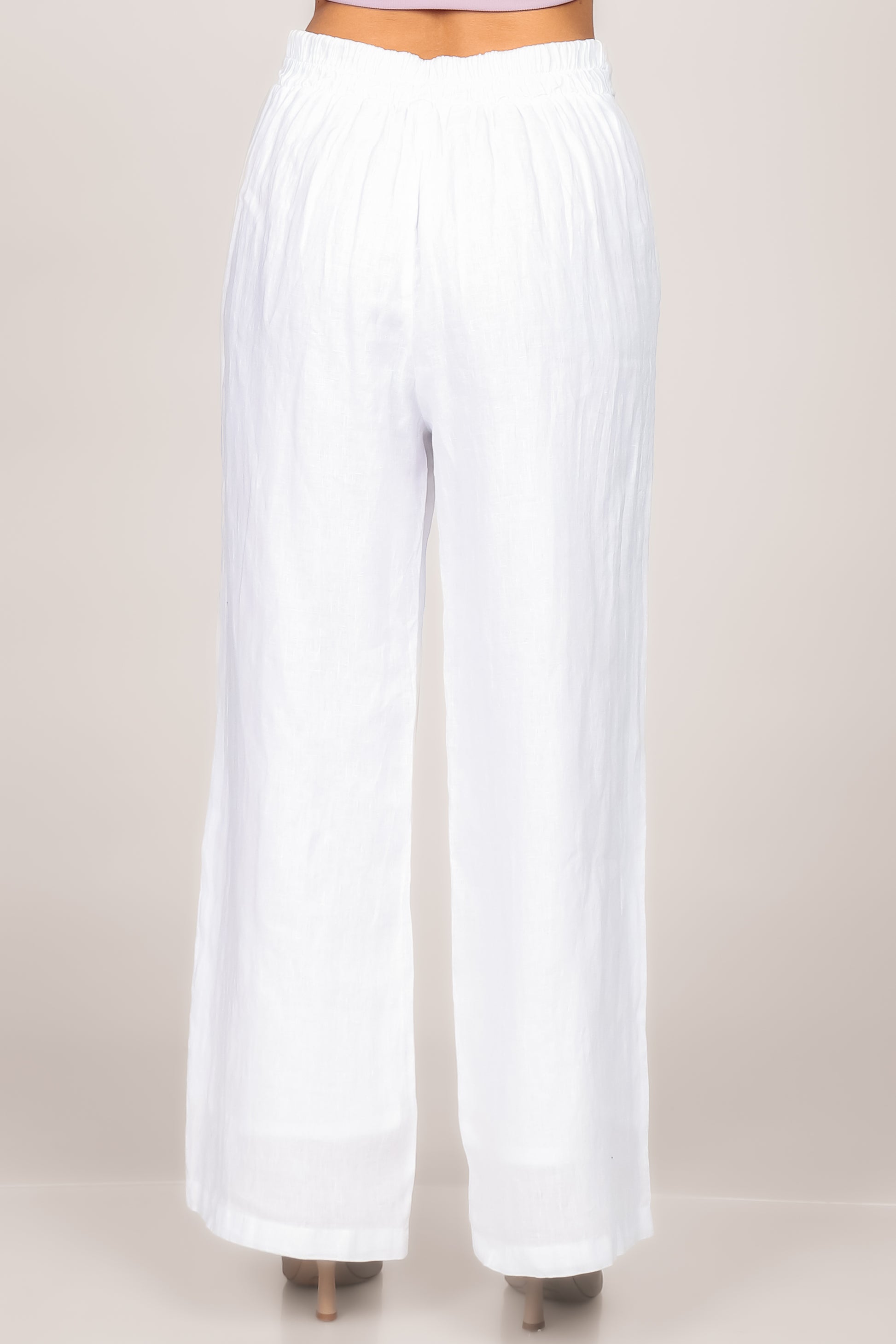 Linen Palazzo Pants - Lined White