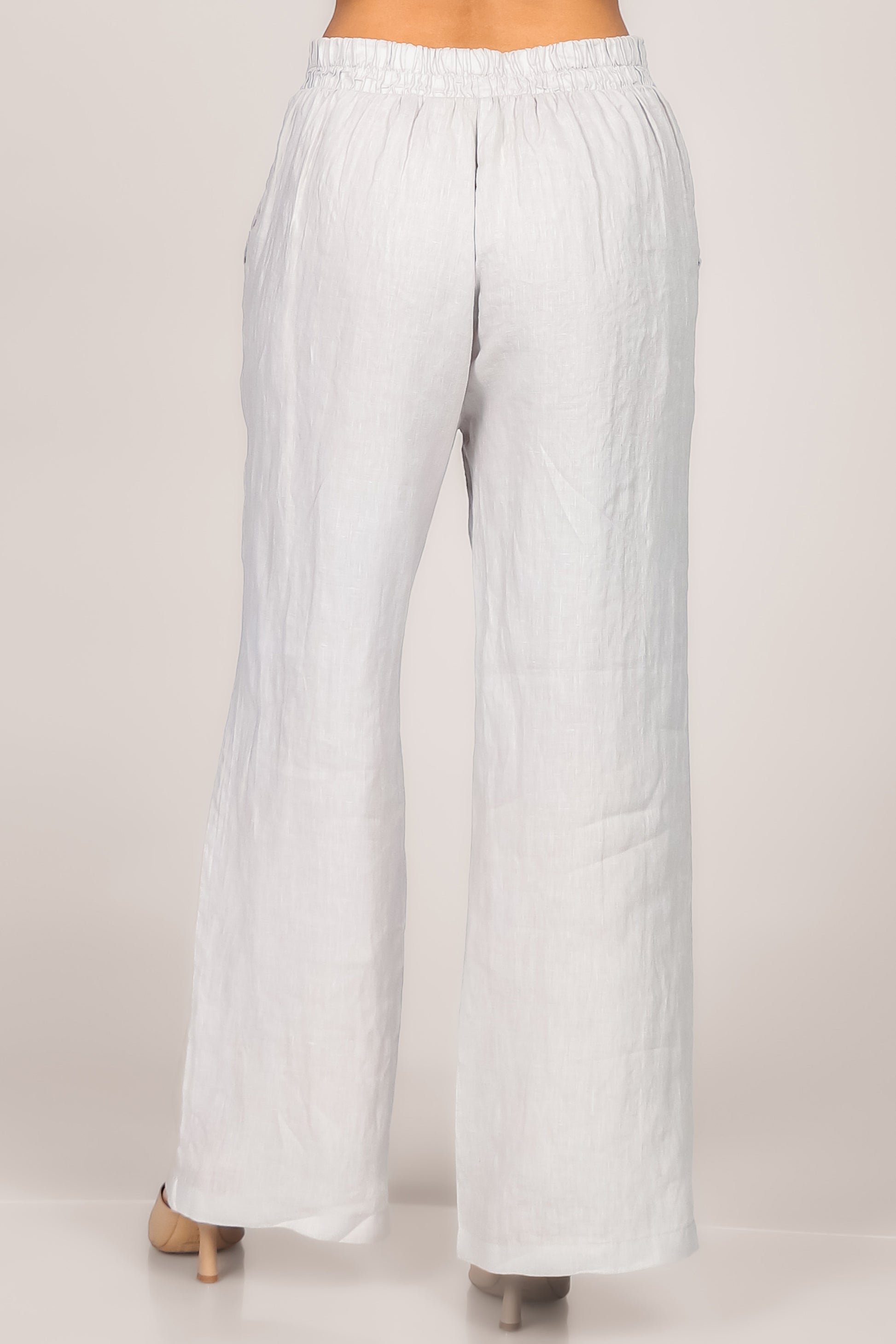 Soft Surroundings sz M 100% Linen High Rise Wide Leg Pants pull on B3