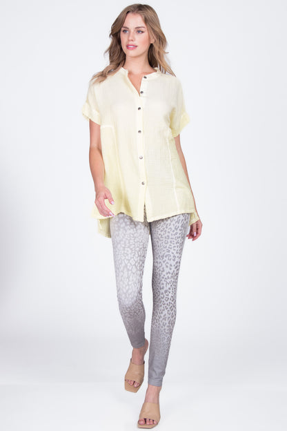 Round Neck Double Gauze Button-up Tunic with Side Panels