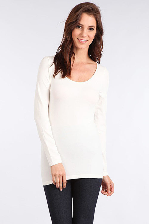 M. Rena Off White Long Sleeve Scoop Neck Top