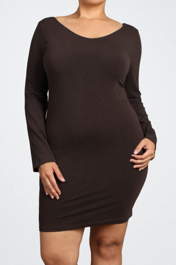 Reversible V-Scoop Neck Long Sleeve Dress - Plus Size