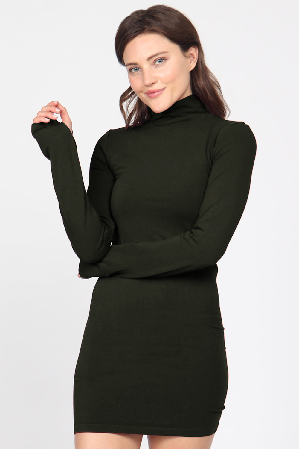 Mock Neck Dress with Thumb Holes