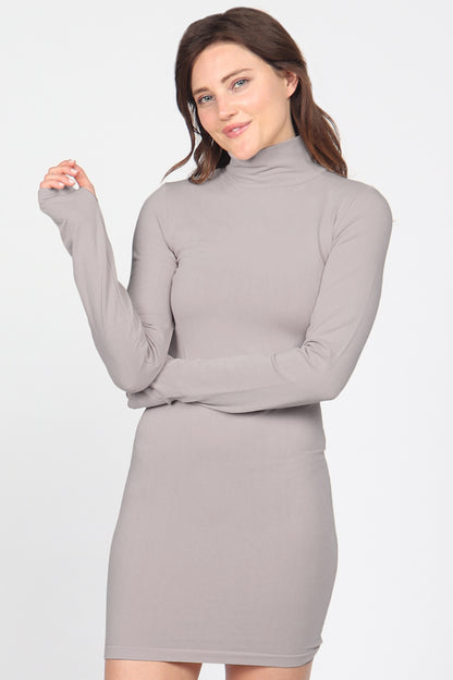 Mock Neck Dress with Thumb Holes