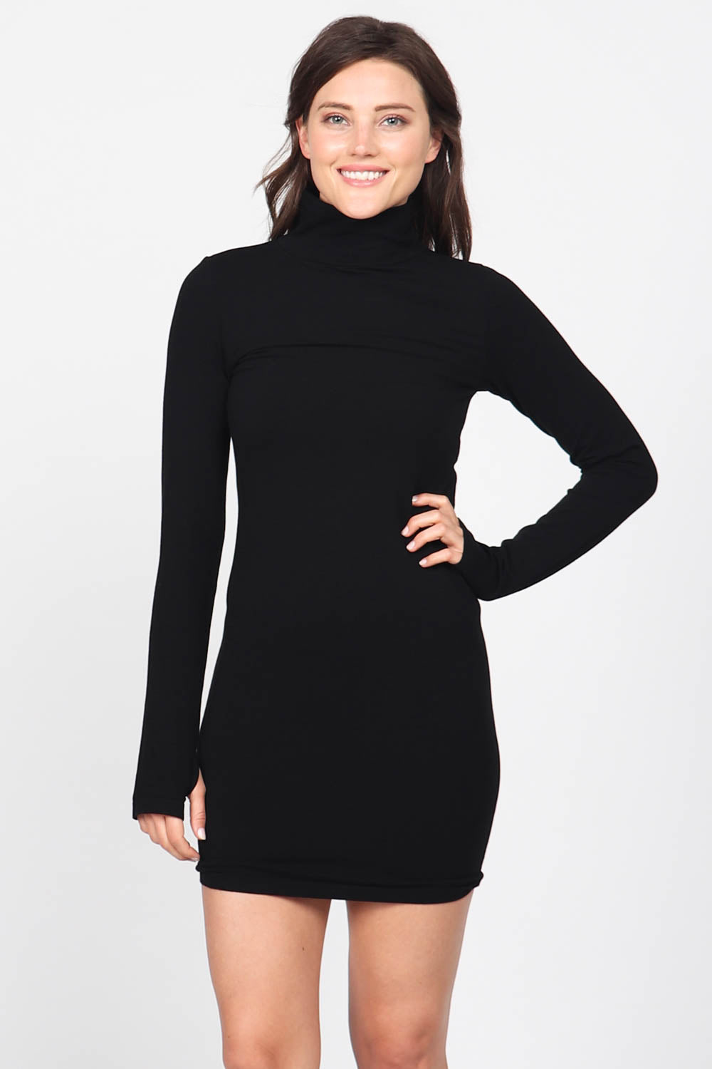 Mock Neck Dress with Thumb Holes