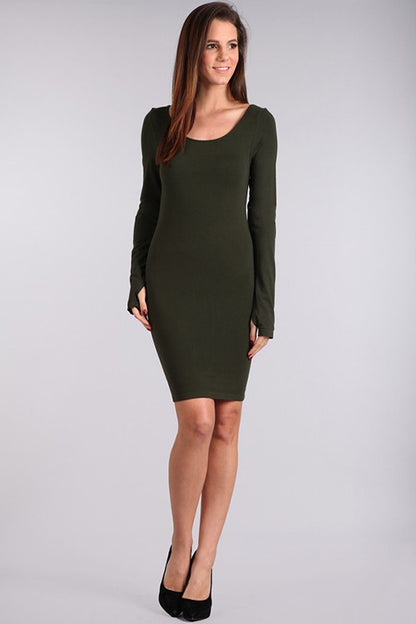 M. Rena Deep Olive Long Sleeve Dress w/ Thumbholes