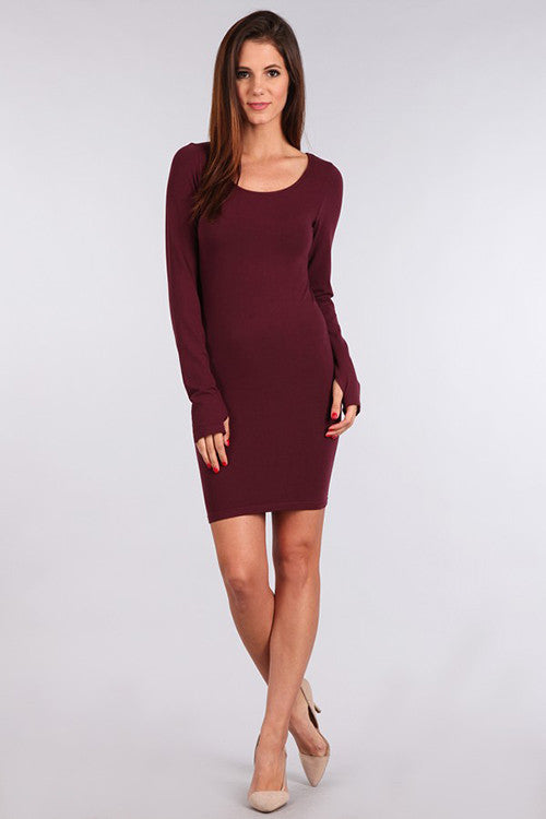 M. Rena Deep Wine Long Sleeve Dress w/ Thumbholes