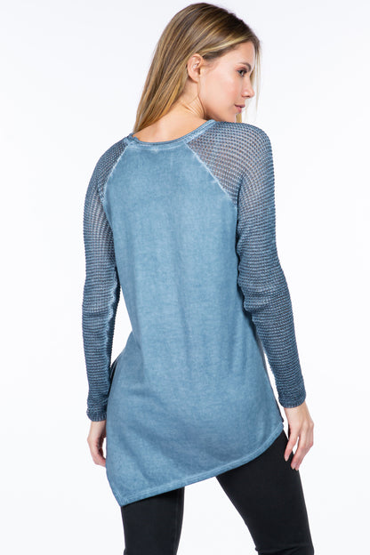 Waffled Raglan Tunic with Asymmetric Hem