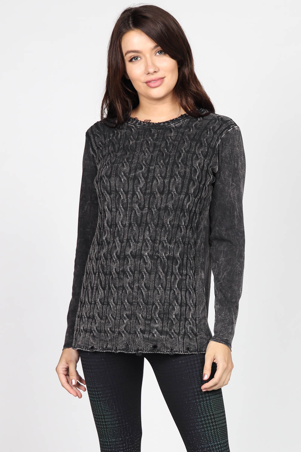 Distressed Cable Knit Tunic