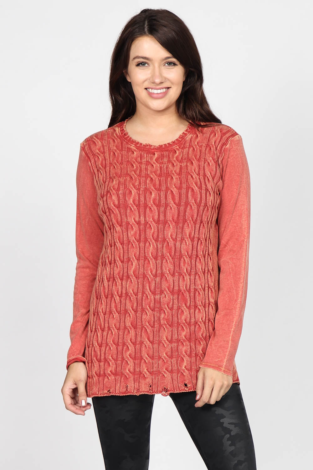 Distressed Cable Knit Tunic