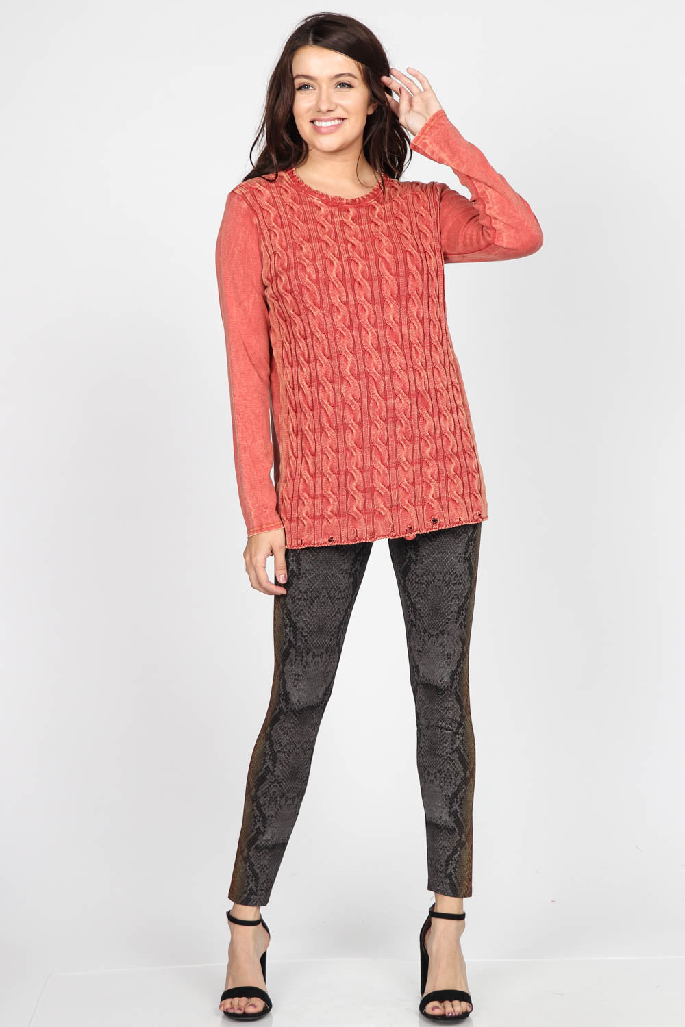 Distressed Cable Knit Tunic