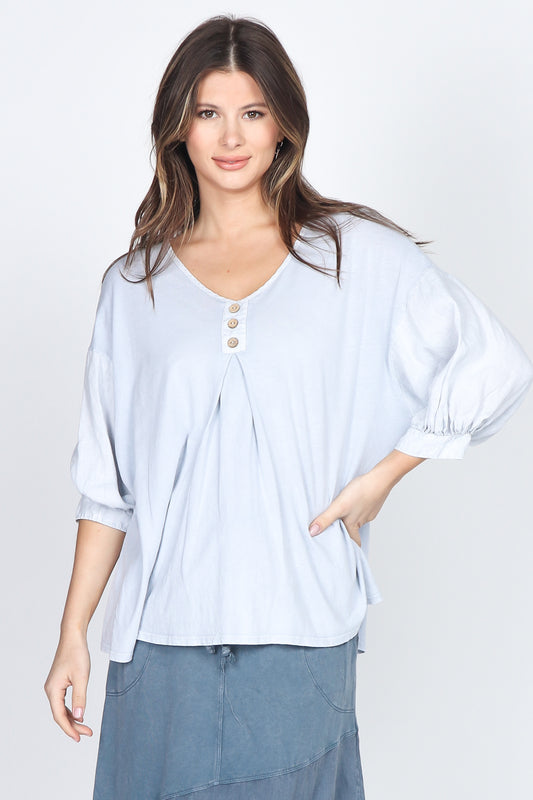 Linen Puff Sleeve Top