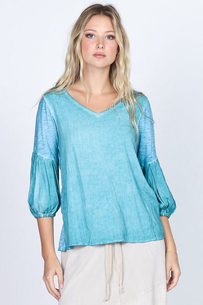 V-Neck Balloon Sleeves Blouse