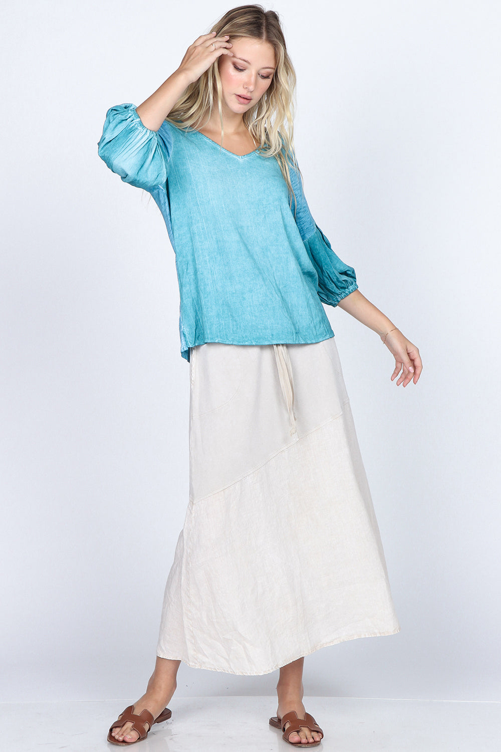 V-Neck Balloon Sleeves Blouse