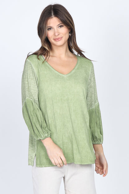 V-Neck Balloon Sleeves Blouse