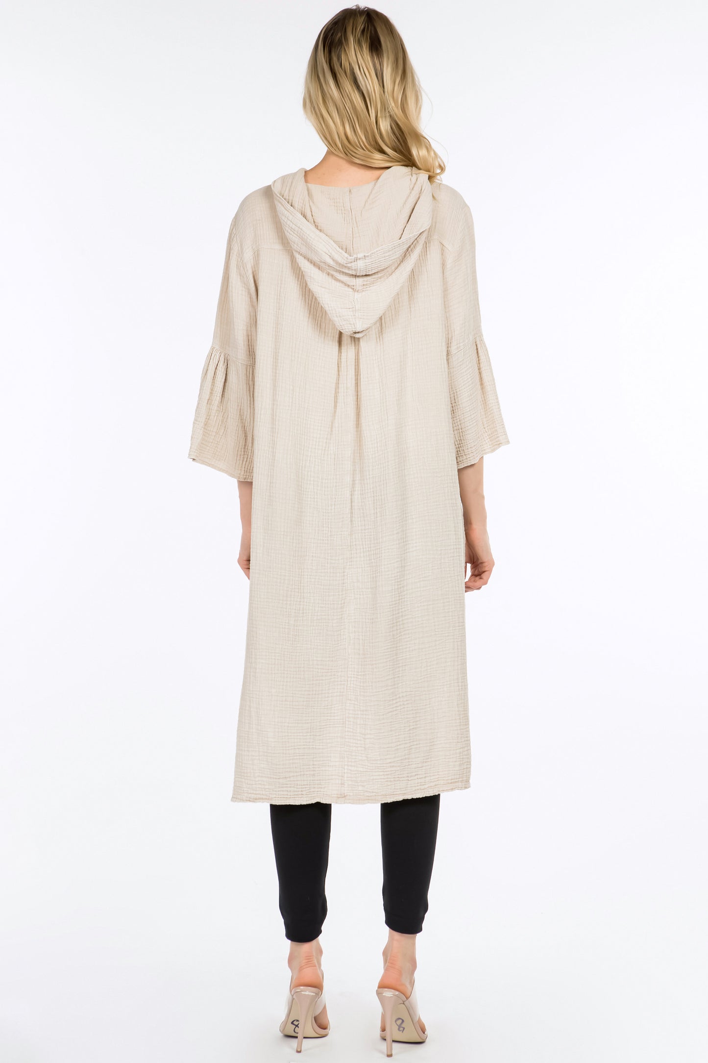 Longline Tunic Hoodie with Lantern Sleeves