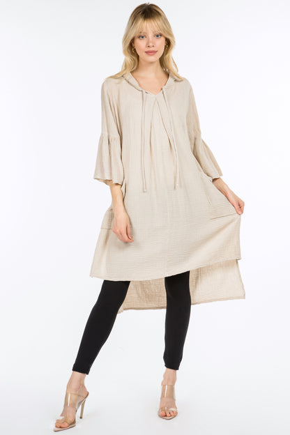 Longline Tunic Hoodie with Lantern Sleeves