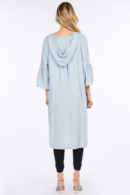 Longline Tunic Hoodie with Lantern Sleeves