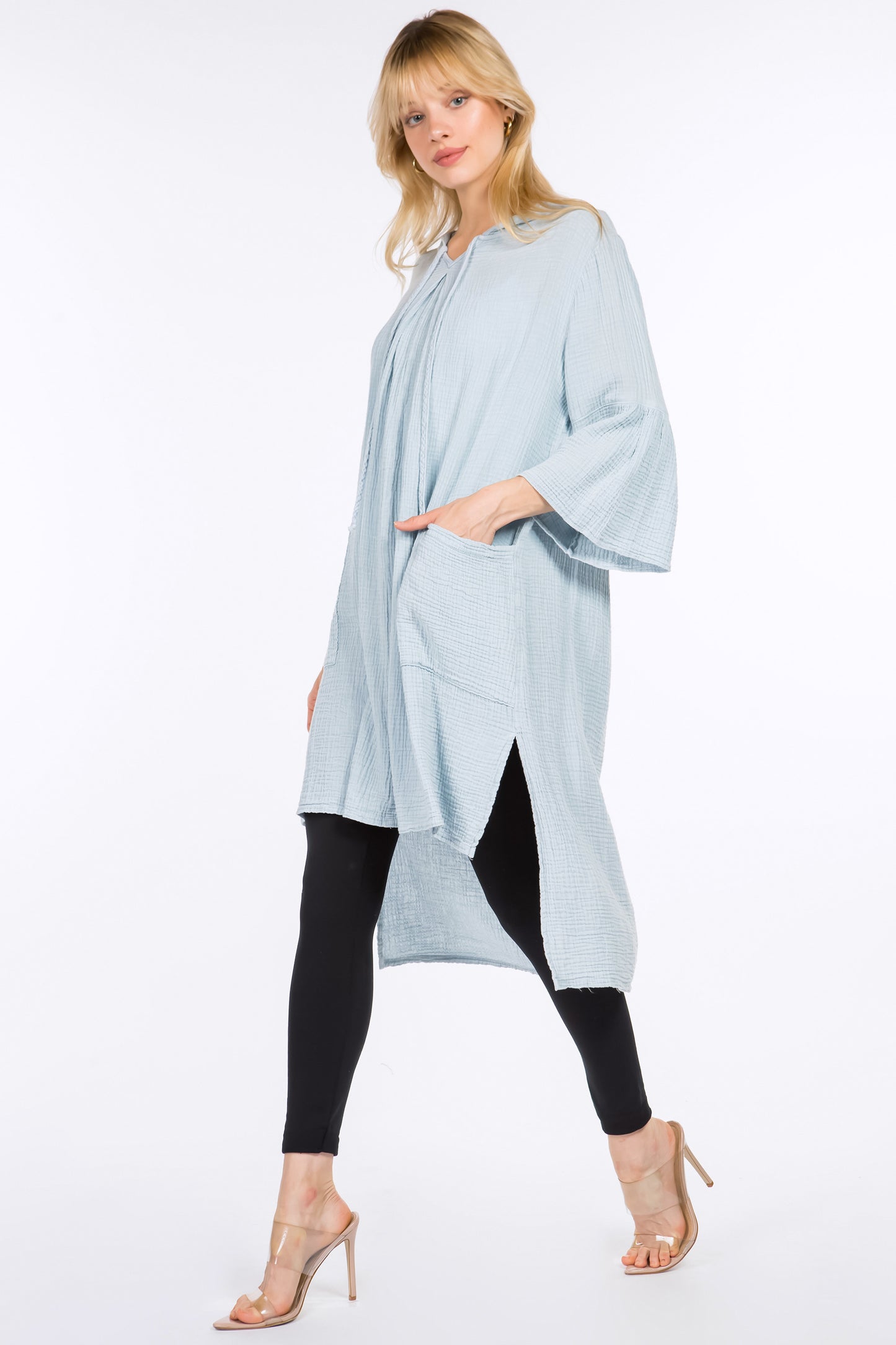 Longline Tunic Hoodie with Lantern Sleeves