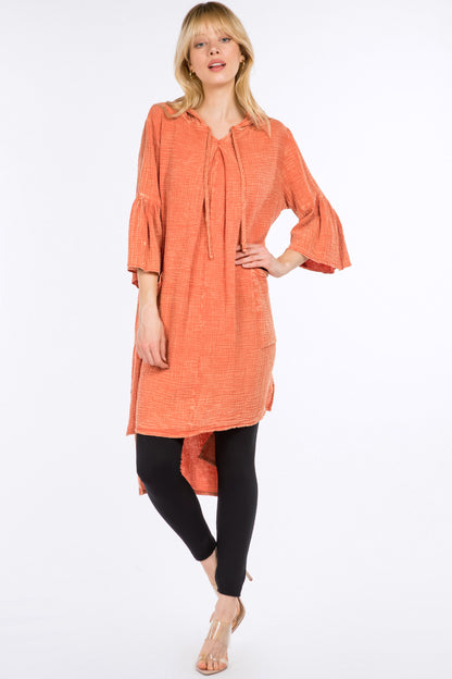 Longline Tunic Hoodie with Lantern Sleeves