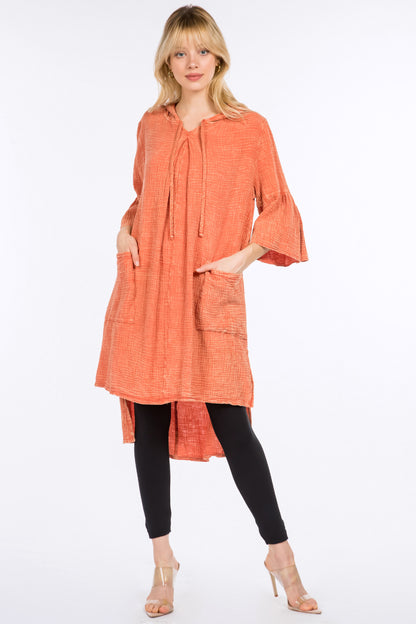 Longline Tunic Hoodie with Lantern Sleeves