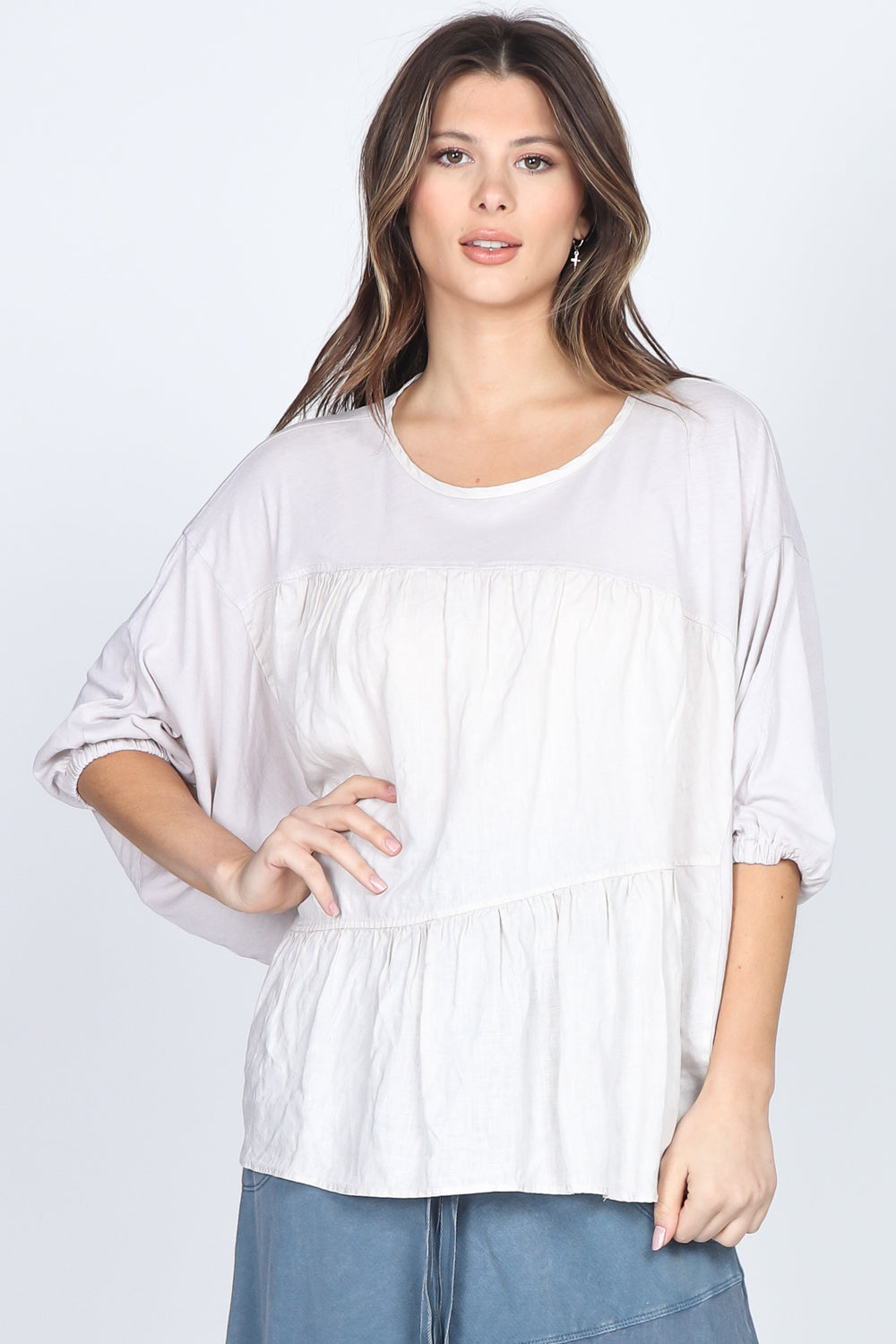 Loose Fit Ruffle-Tiered Top