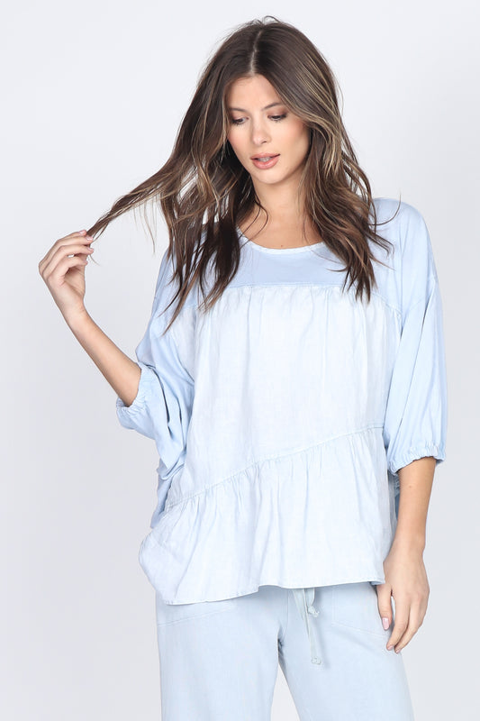 Loose Fit Ruffle-Tiered Top