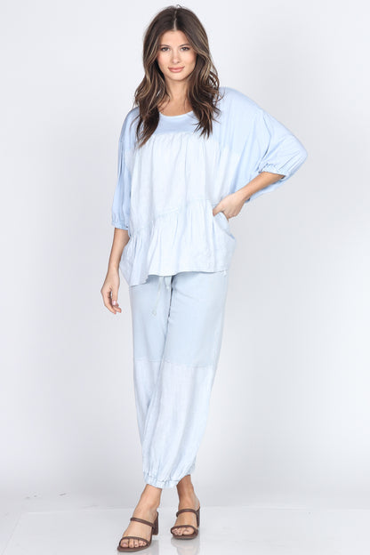 Loose Fit Ruffle-Tiered Top