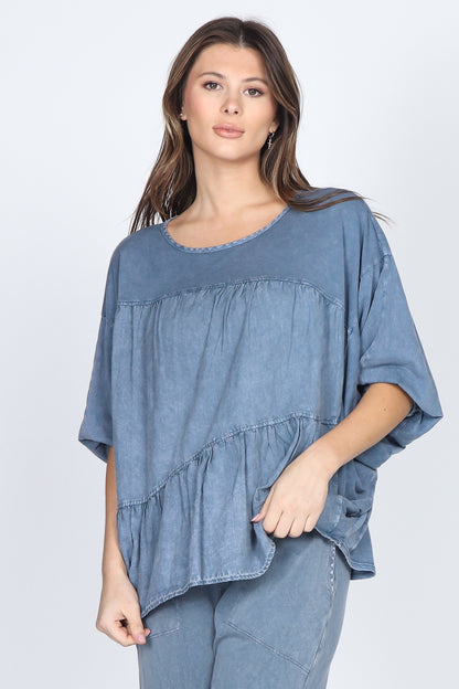 Loose Fit Ruffle-Tiered Top