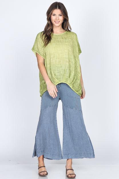 Oil-Washed Pleated Sharkbite Top