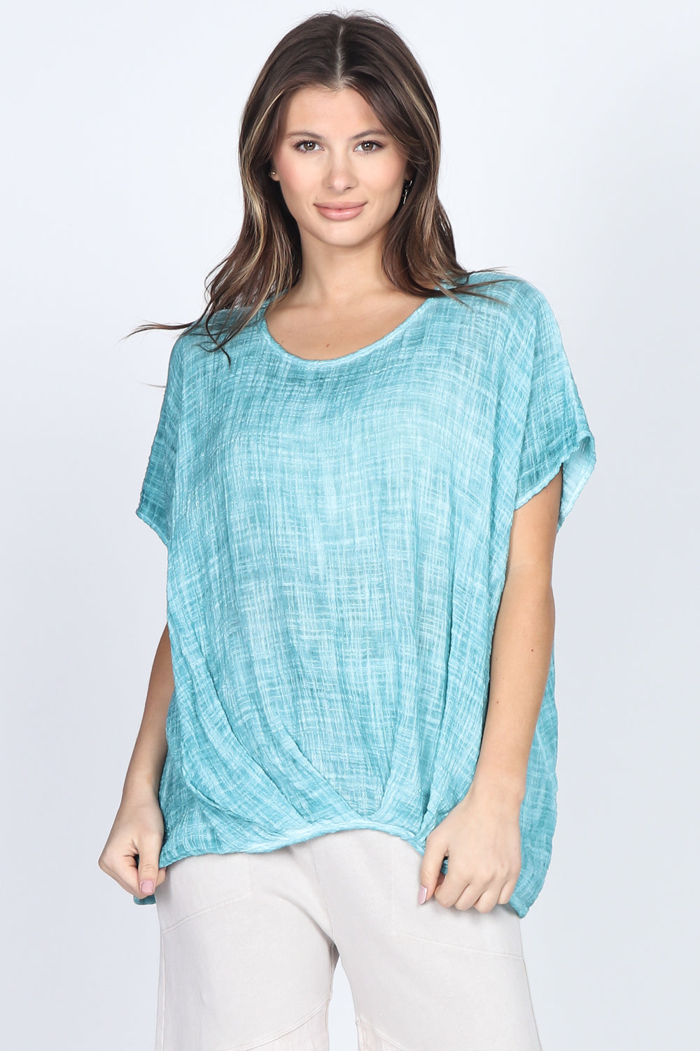 Oil-Washed Pleated Sharkbite Top