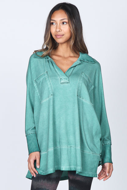 Collared Dual Pocket Oil Washed Tunic